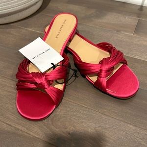 WHO WHAT WEAR satin hot pink slides sandals strappy twist size 10